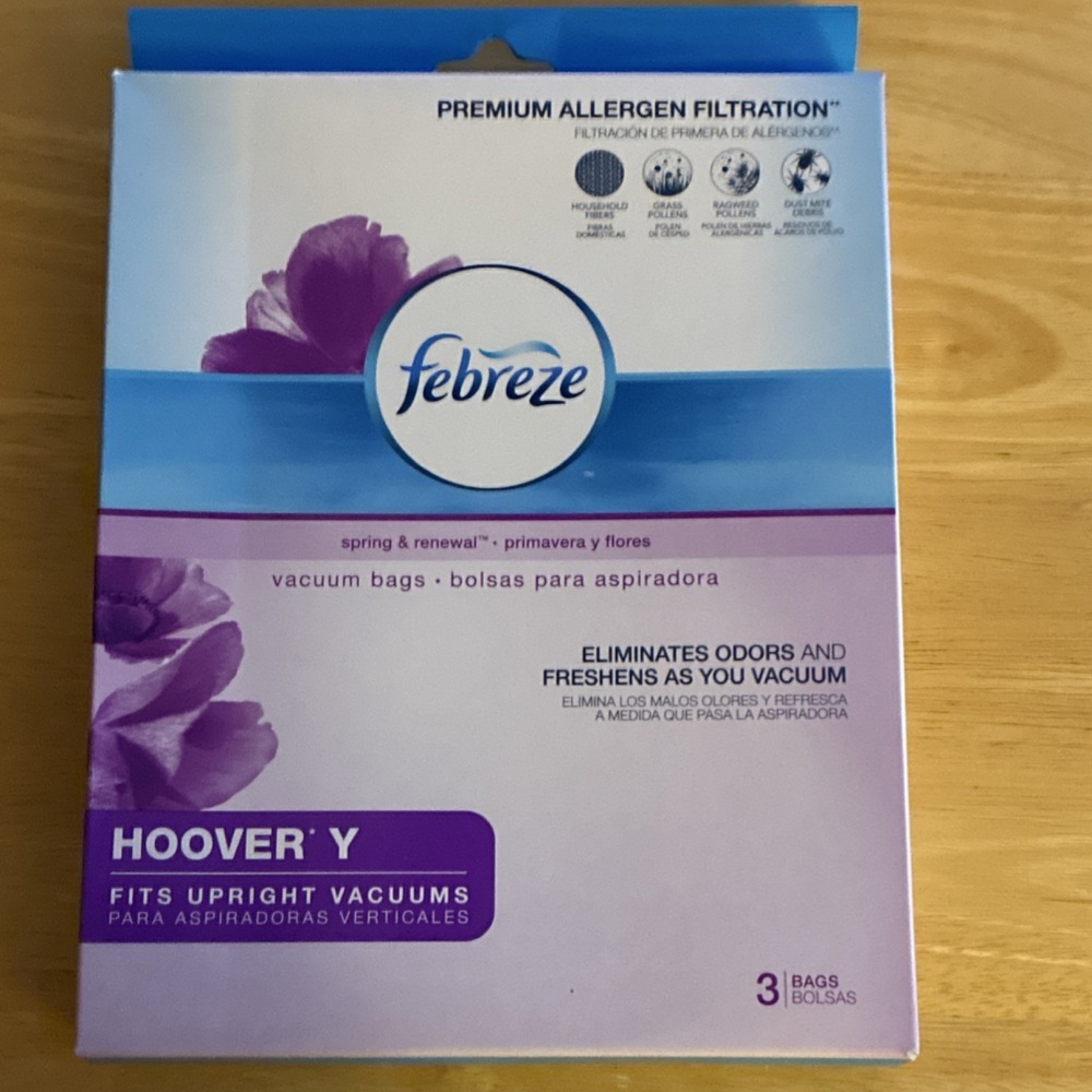 Febreze Hoover Y Vacuum Cleaner Bags 3 Pack Premium Allergen Filtration*READ